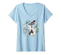 Mujer Chinese Rabbit New Year, The Cottage Core Bunny Camiseta Cuello V