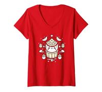 Mujer Chino Mediados de otoño Luna Conejo MoonCake Festival Zhongqiu Camiseta Cuello V