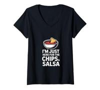Mujer Chips Divertidos y Salsa Diciendo Que Estoy aquí para ello Camiseta Cuello V
