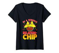 Mujer Chips Divertidos y Salsa en una relación seria Foodie Camiseta Cuello V