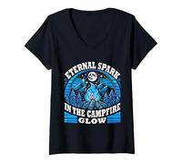 Mujer CHISPA ETERNA EN EL BRILLO DE LA FUEGA - ARTE NOCTURNO DE HOGUERA Camiseta Cuello V
