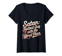 Mujer Chistes Divertidos de Satanás Jesús religioso Cristiano Creyente Camiseta Cuello V