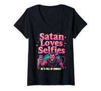 Mujer Chistes Divertidos de Satanás Jesús religioso Cristiano Creyente Camiseta Cuello V