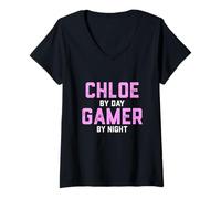 Mujer Chloe Gamer Girl Disfraz de Halloween para Gen Z Gaming Chloe Camiseta Cuello V