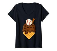 Mujer Chocolate Dripping Ice Cream Baseball Home Plate Sports Camiseta Cuello V