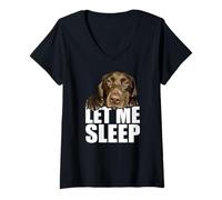 Mujer Chocolate Lab Let Me Sleep, marrón, perro de laboratorio, amante del labrador Camiseta Cuello V
