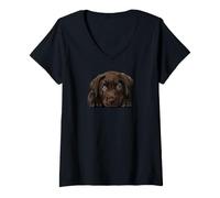 Mujer Chocolate Lab Perro Cachorro Marrón Labrador Retriever Lover Camiseta Cuello V