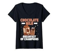 Mujer Chocolate Leche Desayuno De Campeones Leche Camiseta Cuello V