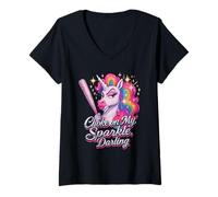 Mujer Choke On My Radiance Funny Unicorn Rainbow Actitud Camiseta Cuello V