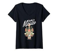 Mujer Cholula Crafted in Mexico Bottle Illustration Hot Sauce Camiseta Cuello V