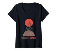 Mujer Choose Stillness Minimalist Lotus Yoga Meditation Graphic Camiseta Cuello V