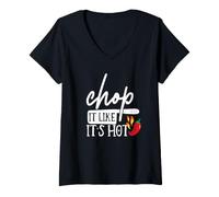 Mujer Chop It Like Its Hot Pepper - Disfraz Divertido de Humor de Chef Camiseta Cuello V