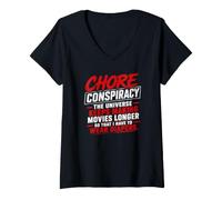 Mujer Chore Conspiracy Películas Largas Pañales Adultos Humor Camiseta Cuello V