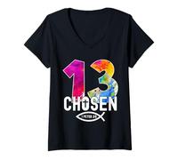 Mujer Chosen 13 RELIGIOSO 13 AÑOS JESÚS 13 DE Nacimiento Camiseta Cuello V