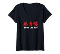 Mujer Choy Lay FUT Dragón Tigre Guerrero Shaolin Camiseta Cuello V