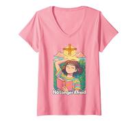 Mujer Christian Anime Manga No Longer Afraid Kawaii Biblia Rosa Camiseta Cuello V