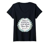 Mujer Christian Bible Pro-Life Cita Jeremías 1:5 Creyente Floral Camiseta Cuello V
