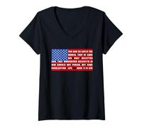 Mujer Christian Faith John 3:16 Bible Verse USA Flag of America Camiseta Cuello V