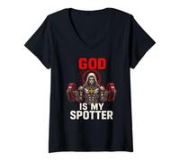 Mujer Christian Fitness God Is My Spotter Cool Mens Religious Camiseta Cuello V