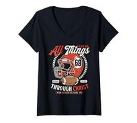 Mujer Christian Football Philippians 4:13 Versículo bíblico Motivacional Camiseta Cuello V