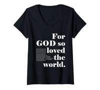 Mujer Christian God so Loved The World Juan 3 16 18 Versículo de la Biblia Camiseta Cuello V