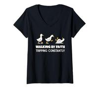 Mujer Christian Goose Walking by Faith Tripping Constantly Camiseta Cuello V