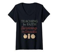 Mujer Christian Homeschool Mamá Agotado Caos Fe Humor Camiseta Cuello V