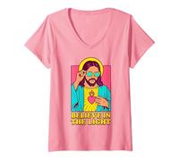 Mujer Christian Jesus Believe In The Light Anime Pop Art Rosa Camiseta Cuello V