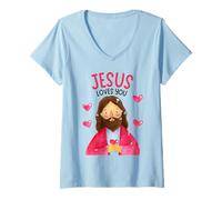 Mujer Christian Kids Jesus Loves Me God Niños Pequeños Niñas Adolescentes Jóvenes Camiseta Cuello V
