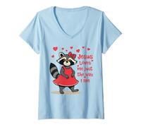 Mujer Christian Kids Racoon Jesus me ama Tal como Soy Camiseta Cuello V