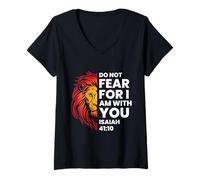 Mujer Christian Lion Do Not Fear Isaías 41:10 Fe Camiseta Cuello V