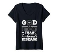 Mujer Christian Mi Dios es más Fuerte Que la Conciencia de Parkinson Camiseta Cuello V