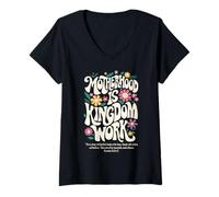 Mujer Christian Mom Motherhood is Kingdom Work Día de la Madre Camiseta Cuello V