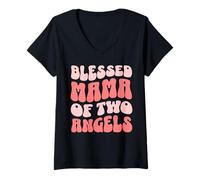 Mujer Christian Mothers Day Blessed Mama of Two Angels Camiseta Cuello V