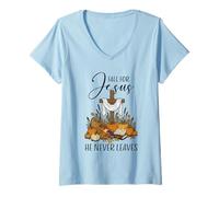 Mujer Christian Thanksgiving Me enamoro de Jesús Que Nunca se va Camiseta Cuello V