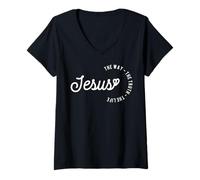 Mujer Christian Worship Women Men Kids Jesus The Way Truth Life Camiseta Cuello V