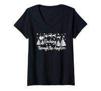 Mujer Christmas Book Lover Santa Dashing Through One More Chapter Camiseta Cuello V