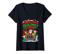 Mujer Christmas Building Crew Costume Master Builder Block Xmas Camiseta Cuello V