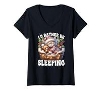 Mujer Christmas Cat Cute Winter Sayings ID Rather Be Sleeping Camiseta Cuello V