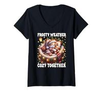 Mujer Christmas Cat with Lights For Kitten Mom Cute Winter Sayings Camiseta Cuello V