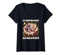 Mujer Christmas Cat with Lights For Kitten Mom & Winter Cute Xmas Camiseta Cuello V