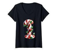 Mujer Christmas Cheer Caramelo Caramelo Letra I Camiseta Cuello V