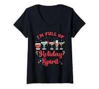 Mujer Christmas Drinking Party Divertido Lleno de Espíritu Camiseta Cuello V