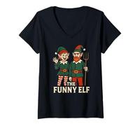Mujer Christmas Elf Group The Funny Elf Fun Kids Family Matching Camiseta Cuello V
