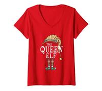 Mujer Christmas Elf Leopard Print. Xmas Women's Leopard Queen Elf Camiseta Cuello V