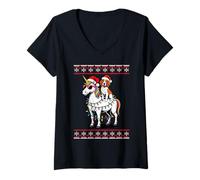 Mujer Christmas English Springer Spaniel Unicorn Sunglasses Camiseta Cuello V