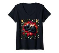 Mujer Christmas Floral Poinsettia Cat For Women Xmas Kitten Mom Camiseta Cuello V