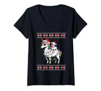 Mujer Christmas French Bulldog Unicorn Sunglasses Frenchie Camiseta Cuello V