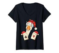 Mujer Christmas Goose Six Seven Meme Jugando a Las Cartas Humor Travieso Camiseta Cuello V