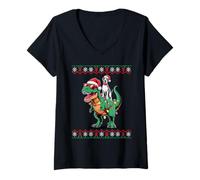 Mujer Christmas Great Dane T-Rex Dinosaur Tyrannosaurus Rex Camiseta Cuello V